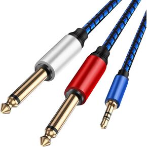 3.5mm 1/8" TRS to Dual 6.35mm 1/4" TS Mono Stereo Y-Cable Splitter Cord Compatible for iPhone, iPod, Computer Sound Cards, CD Players, Multimedia Speakers and Home Stereo Systems 25FT