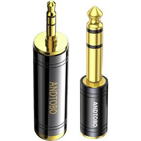 ANDTOBO 1/4 inch to 3.5mm and 3.5mm (1/8'') Plug Male to 6.35mm (1/4'') Jack Female Stereo Pure Copper Headphone Adapter for Amp Guitar, Piano, etc- 2 Pack, Black