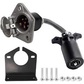 7-Way RV Blade to 7 Way Round Pin Trailer Adapter Connector, Tail Light Signal Trailer Adapter Harness for Commercial Vehicle/Semi-Trailer/Trailer with Mounting Bracket
