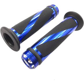 Universal fit Aluminum and Soft Rubber Motorcycle Grip Set for 7/8" (22mm) Handlebar - BLUE