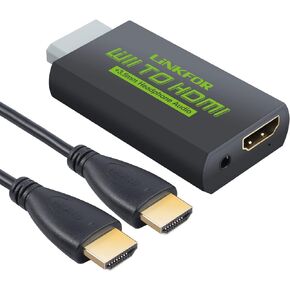LiNKFOR Wii HDMI Converter With 3ft HDMI Cable /Wii to HDMI Converter -Scales Wii Signal to 720p and 1080p HDMI Signal- Wii2HDMI 720P Or 1080P Video Converter Adaptor HD HDTV + 3.5MM Audio Output