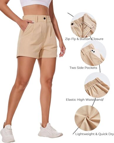 شورت نسائي للمشي لمسافات طويلة، جولف نشط في الهواء الطلق، شورت برمودا خفيف الوزن سريع الجفاف مع جيوب in Kuwait