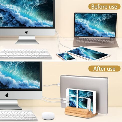 Vertical Laptop Stand - 3 Slots，Wood Laptop Holder Vertical for Computer, Tablet, Phone ，MacBook Stand for Desk Fits All MacBook/Surface pro/Samsung/HP/Dell/Chrome Book(Walnut) in Saudi Arabia