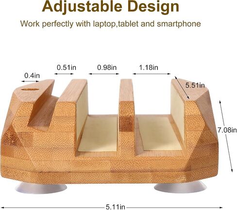 Vertical Laptop Stand - 3 Slots，Wood Laptop Holder Vertical for Computer, Tablet, Phone ，MacBook Stand for Desk Fits All MacBook/Surface pro/Samsung/HP/Dell/Chrome Book(Walnut) in Saudi Arabia
