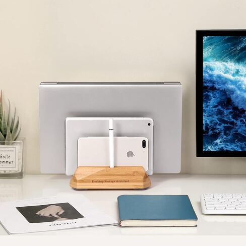 Vertical Laptop Stand - 3 Slots，Wood Laptop Holder Vertical for Computer, Tablet, Phone ，MacBook Stand for Desk Fits All MacBook/Surface pro/Samsung/HP/Dell/Chrome Book(Walnut) in Saudi Arabia