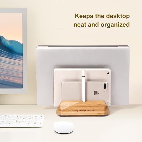 Vertical Laptop Stand - 3 Slots，Wood Laptop Holder Vertical for Computer, Tablet, Phone ，MacBook Stand for Desk Fits All MacBook/Surface pro/Samsung/HP/Dell/Chrome Book(Walnut) in Saudi Arabia