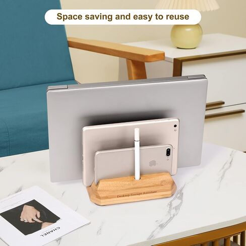 Vertical Laptop Stand - 3 Slots，Wood Laptop Holder Vertical for Computer, Tablet, Phone ，MacBook Stand for Desk Fits All MacBook/Surface pro/Samsung/HP/Dell/Chrome Book(Walnut) in Saudi Arabia