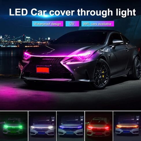 أضواء السيارة الخارجية غطاء محرك السيارة شريط الضوء 12 فولت LED أضواء النهار الجري، المصابيح الأمامية المرنة شرائط LED مقاومة للماء غطاء محرك السيارة الأمامي الديكور (أحمر، 47 بوصة / 1.2 متر) in Kuwait