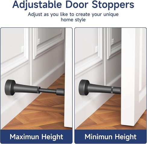 Adjustable Height Door Stopper, Aluminum Door Stoppers for Bottom of Door, Door Stoppers for Wall Blcak Matte Silicone Tip, Easy Installation in Saudi Arabia