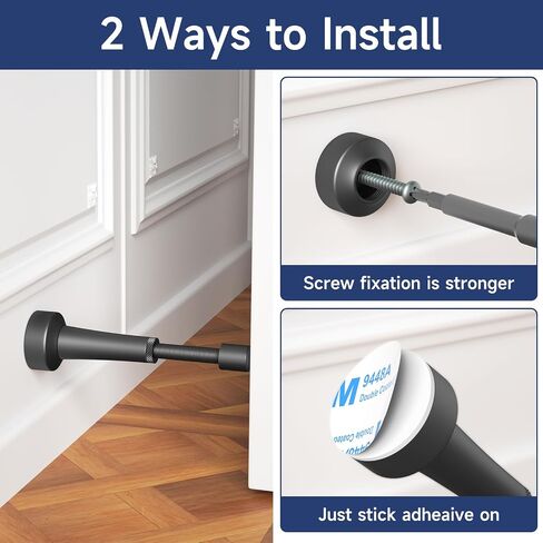Adjustable Height Door Stopper, Aluminum Door Stoppers for Bottom of Door, Door Stoppers for Wall Blcak Matte Silicone Tip, Easy Installation in Saudi Arabia