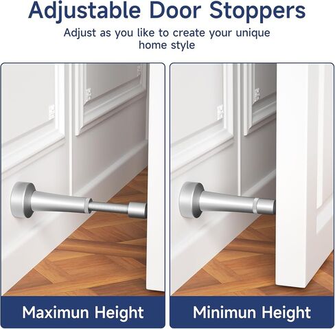 Adjustable Height Door Stopper, Aluminum Door Stoppers for Bottom of Door, Door Stoppers for Wall Blcak Matte Silicone Tip, Easy Installation in Saudi Arabia