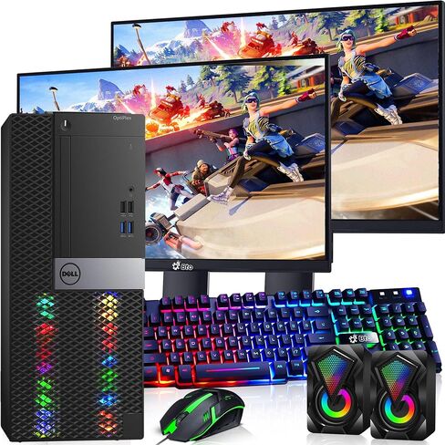 Dell RGB Gaming Tower Computer - Intel i7 6th Gen, NVIDIA GTX 1050 Ti 4GB, 16GB DDR4 Ram, 1TB SSD, New Dual 24 inch LED Screen, Prebuilt Gaming Desktop PC with WiFi, Windows 10 Pro (Renewed) in Saudi Arabia