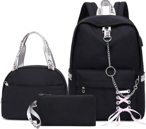 Hey Yoo School Backpack for Girls Women Children Kids Backpack School Bag Bookbag Set with Lunch Bag for Teen Girl (Black) in Saudi Arabia