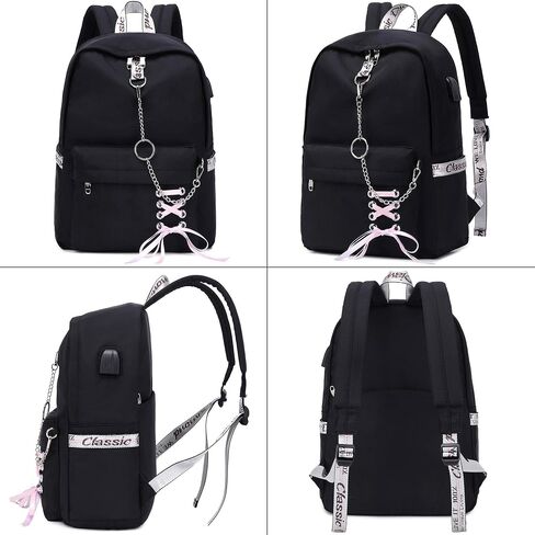 Hey Yoo School Backpack for Girls Women Children Kids Backpack School Bag Bookbag Set with Lunch Bag for Teen Girl (Black) in Saudi Arabia