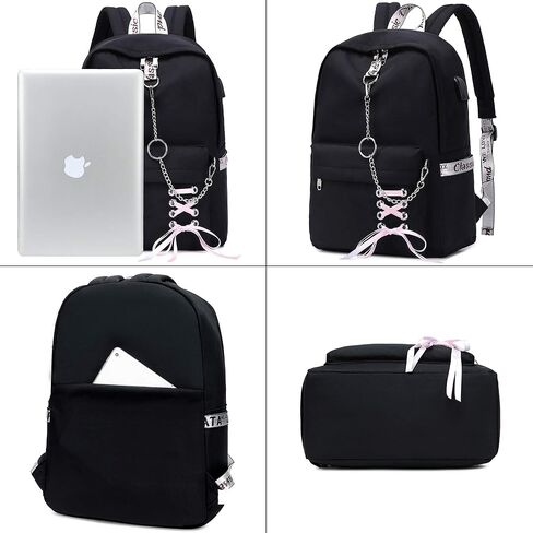 Hey Yoo School Backpack for Girls Women Children Kids Backpack School Bag Bookbag Set with Lunch Bag for Teen Girl (Black) in Saudi Arabia