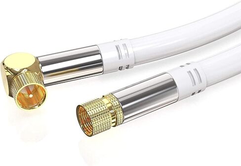 Coaxial Cable RG6 (15 feet, White) Quad Shield Straight Male to 90 Degree Angled Male F-Type Connector with 2 Way Splitter, Couplers, Nail Cable Clips in Saudi Arabia