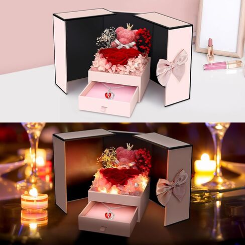 Preserved Flowers Gifts for Women Mom Grandma, Red Rose Bear Forever Flowers Gift Box for Mother's Day, Flower Bear Gifts With Necklace for Her, Wife, Gifts for Christmas, Valentine, Birthday in Saudi Arabia