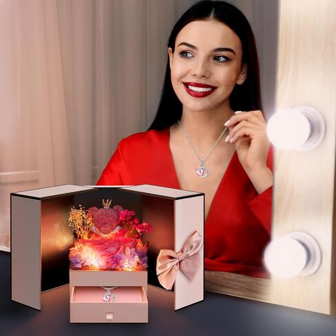 Preserved Flowers Gifts for Women Mom Grandma, Red Rose Bear Forever Flowers Gift Box for Mother's Day, Flower Bear Gifts With Necklace for Her, Wife, Gifts for Christmas, Valentine, Birthday in Saudi Arabia