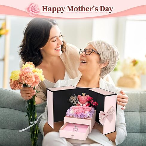 Preserved Flowers Gifts for Women Mom Grandma, Red Rose Bear Forever Flowers Gift Box for Mother's Day, Flower Bear Gifts With Necklace for Her, Wife, Gifts for Christmas, Valentine, Birthday in Saudi Arabia