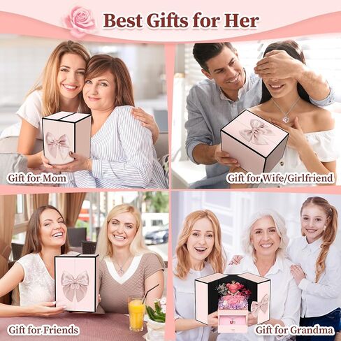 Preserved Flowers Gifts for Women Mom Grandma, Red Rose Bear Forever Flowers Gift Box for Mother's Day, Flower Bear Gifts With Necklace for Her, Wife, Gifts for Christmas, Valentine, Birthday in Saudi Arabia