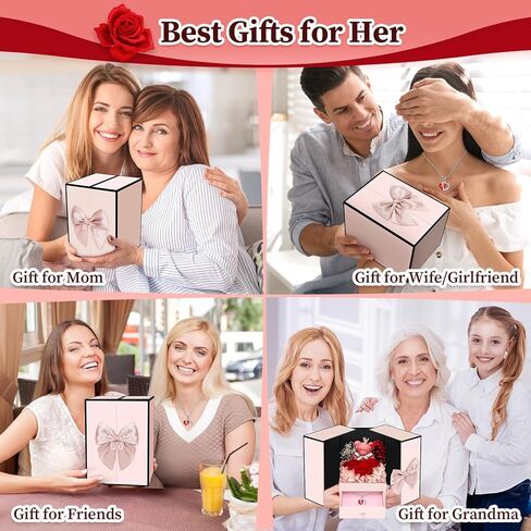 Preserved Flowers Gifts for Women Mom Grandma, Red Rose Bear Forever Flowers Gift Box for Mother's Day, Flower Bear Gifts With Necklace for Her, Wife, Gifts for Christmas, Valentine, Birthday in Saudi Arabia