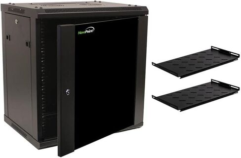 NavePoint 12U خادم شبكة مثبت على الحائط مقاس 19 بوصة خزانة حامل وقفل باب زجاجي مع أرفف in Kuwait