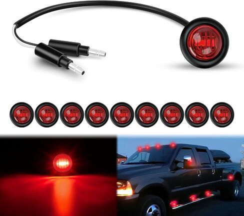 Nilight 3/4Inch Round Marker Light 10PCS Red LED Clearance Light 2 Connectors Side Indicator Bullet Marker Light IP68 Waterproof for Trailer Truck Camper Van Boat Bus, 2 Years Warranty in Saudi Arabia