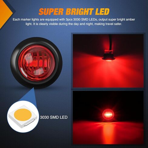 Nilight 3/4Inch Round Marker Light 10PCS Red LED Clearance Light 2 Connectors Side Indicator Bullet Marker Light IP68 Waterproof for Trailer Truck Camper Van Boat Bus, 2 Years Warranty in Saudi Arabia