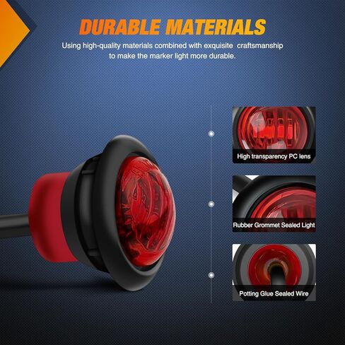 Nilight 3/4Inch Round Marker Light 10PCS Red LED Clearance Light 2 Connectors Side Indicator Bullet Marker Light IP68 Waterproof for Trailer Truck Camper Van Boat Bus, 2 Years Warranty in Saudi Arabia