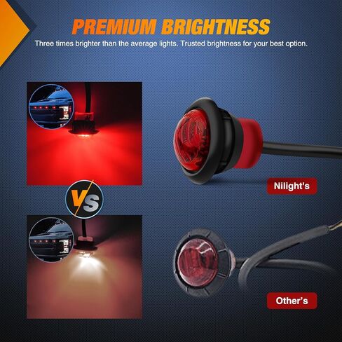 Nilight 3/4Inch Round Marker Light 10PCS Red LED Clearance Light 2 Connectors Side Indicator Bullet Marker Light IP68 Waterproof for Trailer Truck Camper Van Boat Bus, 2 Years Warranty in Saudi Arabia