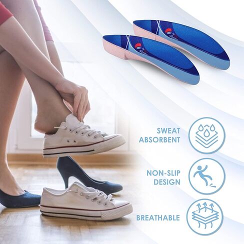 حشوات حذاء لالتهاب اللفافة الأخمصية - نعال داخلية قوية لدعم القوس العالي للنساء والرجال للمساعدة في القدم المسطحة، ودعم قوس الكعب وتخفيف الألم، مع كرة تمرين القدم - مؤهلة من FSA أو HSA in Kuwait