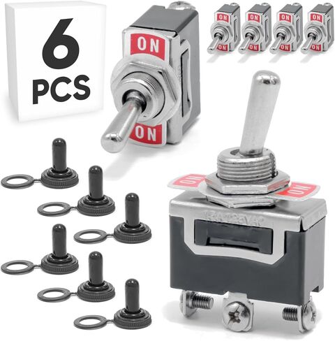 6 قطع تبديل التبديل مع غطاء مقاوم للماء KN3C-101، ON / Off SPST 2Pin 20A 12mm / 0.47 "مفاتيح الروك الباكليت شديدة التحمل محطة نحاسية مطلية بالفضة لسيارة السيارات البحرية in Kuwait