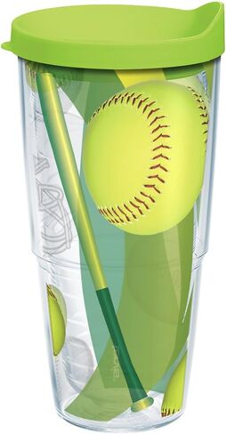 كوب Tervis Softballs مع غلاف وغطاء أخضر ليموني، 24oz، شفاف in Kuwait