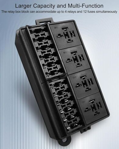 12V Fuse Relay Box Block with 4 Relays and 12 Way ATC/ATO Fuses, Pre Wired Dust-Proof Wiring Box for Auto Car Marine Boat with Tweezers and 12PCS Spare Fuses in Saudi Arabia