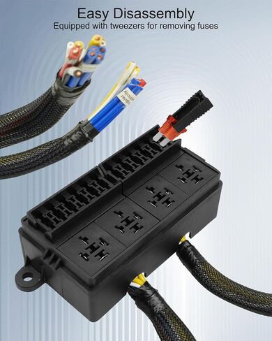 12V Fuse Relay Box Block with 4 Relays and 12 Way ATC/ATO Fuses, Pre Wired Dust-Proof Wiring Box for Auto Car Marine Boat with Tweezers and 12PCS Spare Fuses in Saudi Arabia