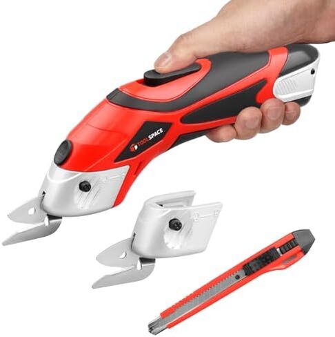 Cordless Electric Scissors with Two Blades, TOOLSPACE Electric Cardboard Cutter Electric Fabric Scissors for Cutting Fabric, 4V Lithium-Ion Rechargeable Battery, Easy Carry and Fast Charging in Saudi Arabia