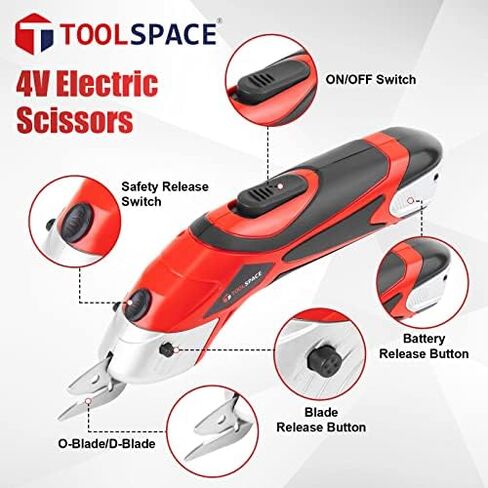 Cordless Electric Scissors with Two Blades, TOOLSPACE Electric Cardboard Cutter Electric Fabric Scissors for Cutting Fabric, 4V Lithium-Ion Rechargeable Battery, Easy Carry and Fast Charging in Saudi Arabia