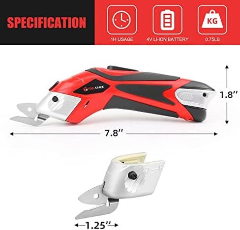 Cordless Electric Scissors with Two Blades, TOOLSPACE Electric Cardboard Cutter Electric Fabric Scissors for Cutting Fabric, 4V Lithium-Ion Rechargeable Battery, Easy Carry and Fast Charging in Saudi Arabia