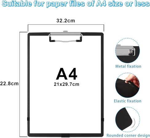 2 حزمة من ألواح الحافظة البلاستيكية السوداء مع حامل قلم مقاس 9 × 12.5 بوصة A4 مقاس حرف أسود، حافظات بلاستيكية للمكتب، حامل قائمة الحافظة لمكاتب الفصول الدراسية in Kuwait