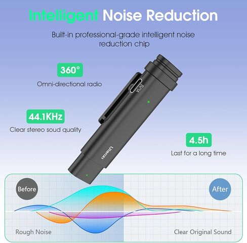 ميكروفون ULANZI اللاسلكي Lavalier، ميكروفون صغير طية صدر السترة 2.4 جيجا هرتز، نقل 10 أمتار لتسجيل الفيديو، مقابلة مع iPone 15/15 pro Samsung S23/S22، Huawei Mate60 Pro (منفذ USB من النوع C) in Kuwait