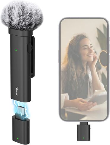 ميكروفون ULANZI اللاسلكي Lavalier، ميكروفون صغير طية صدر السترة 2.4 جيجا هرتز، نقل 10 أمتار لتسجيل الفيديو، مقابلة مع iPone 15/15 pro Samsung S23/S22، Huawei Mate60 Pro (منفذ USB من النوع C) in Kuwait