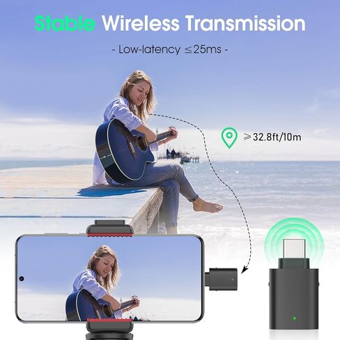 ميكروفون ULANZI اللاسلكي Lavalier، ميكروفون صغير طية صدر السترة 2.4 جيجا هرتز، نقل 10 أمتار لتسجيل الفيديو، مقابلة مع iPone 15/15 pro Samsung S23/S22، Huawei Mate60 Pro (منفذ USB من النوع C) in Kuwait