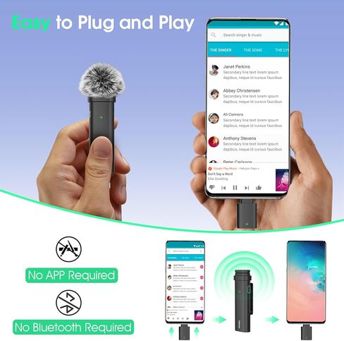 ميكروفون ULANZI اللاسلكي Lavalier، ميكروفون صغير طية صدر السترة 2.4 جيجا هرتز، نقل 10 أمتار لتسجيل الفيديو، مقابلة مع iPone 15/15 pro Samsung S23/S22، Huawei Mate60 Pro (منفذ USB من النوع C) in Kuwait