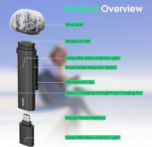 ميكروفون ULANZI اللاسلكي Lavalier، ميكروفون صغير طية صدر السترة 2.4 جيجا هرتز، نقل 10 أمتار لتسجيل الفيديو، مقابلة مع iPone 15/15 pro Samsung S23/S22، Huawei Mate60 Pro (منفذ USB من النوع C) in Kuwait
