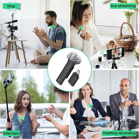 ميكروفون ULANZI اللاسلكي Lavalier، ميكروفون صغير طية صدر السترة 2.4 جيجا هرتز، نقل 10 أمتار لتسجيل الفيديو، مقابلة مع iPone 15/15 pro Samsung S23/S22، Huawei Mate60 Pro (منفذ USB من النوع C) in Kuwait
