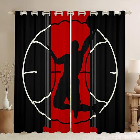 Castle Fairy Basketball Window Curtains,Sports Games Curtain,Red and Black Window Drapes for Kid Teens Boys Young Man,Modern Bedroom Decorative,Basketball Court Curtain,84Wx84L in Kuwait