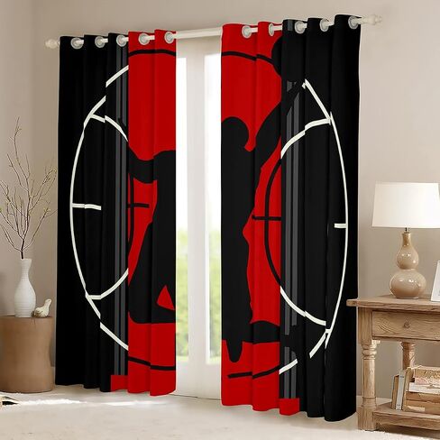 Castle Fairy Basketball Window Curtains,Sports Games Curtain,Red and Black Window Drapes for Kid Teens Boys Young Man,Modern Bedroom Decorative,Basketball Court Curtain,84Wx84L in Kuwait