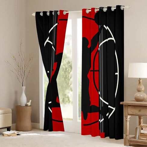 Castle Fairy Basketball Window Curtains,Sports Games Curtain,Red and Black Window Drapes for Kid Teens Boys Young Man,Modern Bedroom Decorative,Basketball Court Curtain,84Wx84L in Kuwait