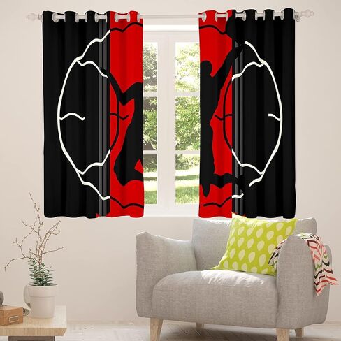 Castle Fairy Basketball Window Curtains,Sports Games Curtain,Red and Black Window Drapes for Kid Teens Boys Young Man,Modern Bedroom Decorative,Basketball Court Curtain,84Wx84L in Kuwait