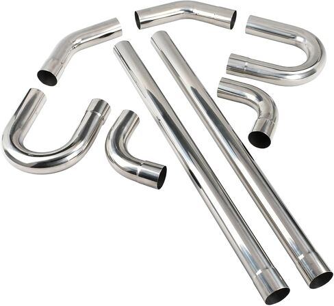 2''Inch DIY Custom Mandrel Exhaust Pipe Tube Pipe Intercooler Pipe,48''Straight Pipe,2''OD Straight&Mandrel Bend Pipe(45/90/180 Degree) Kit,Polished T304 Stainless Steel-8PCS in Kuwait